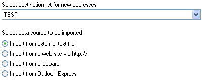 Importar direcciones de correo electrónico desde bases de datos deoutlook express, excel o archivos de texto