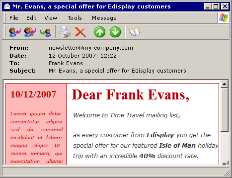 dibujado final del email personalizado en la bandeja de entrada de su cliente