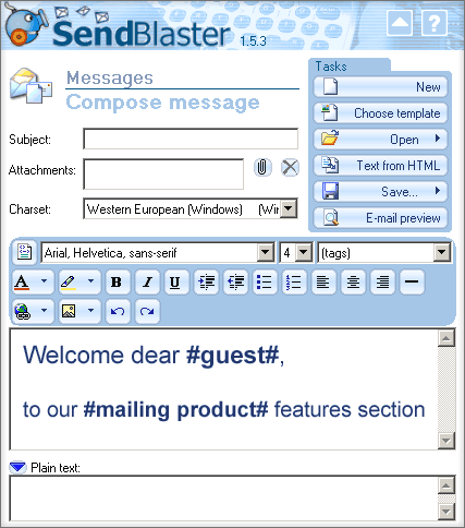 panel de redacción de correo masivo